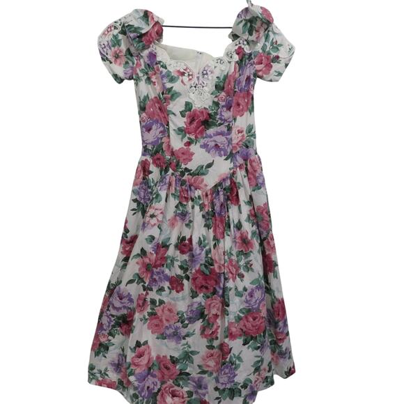 Jessica McClintock Womens Sz 12 Vintage White Floral Off Shoulder Midi Dress - Picture 1 of 9